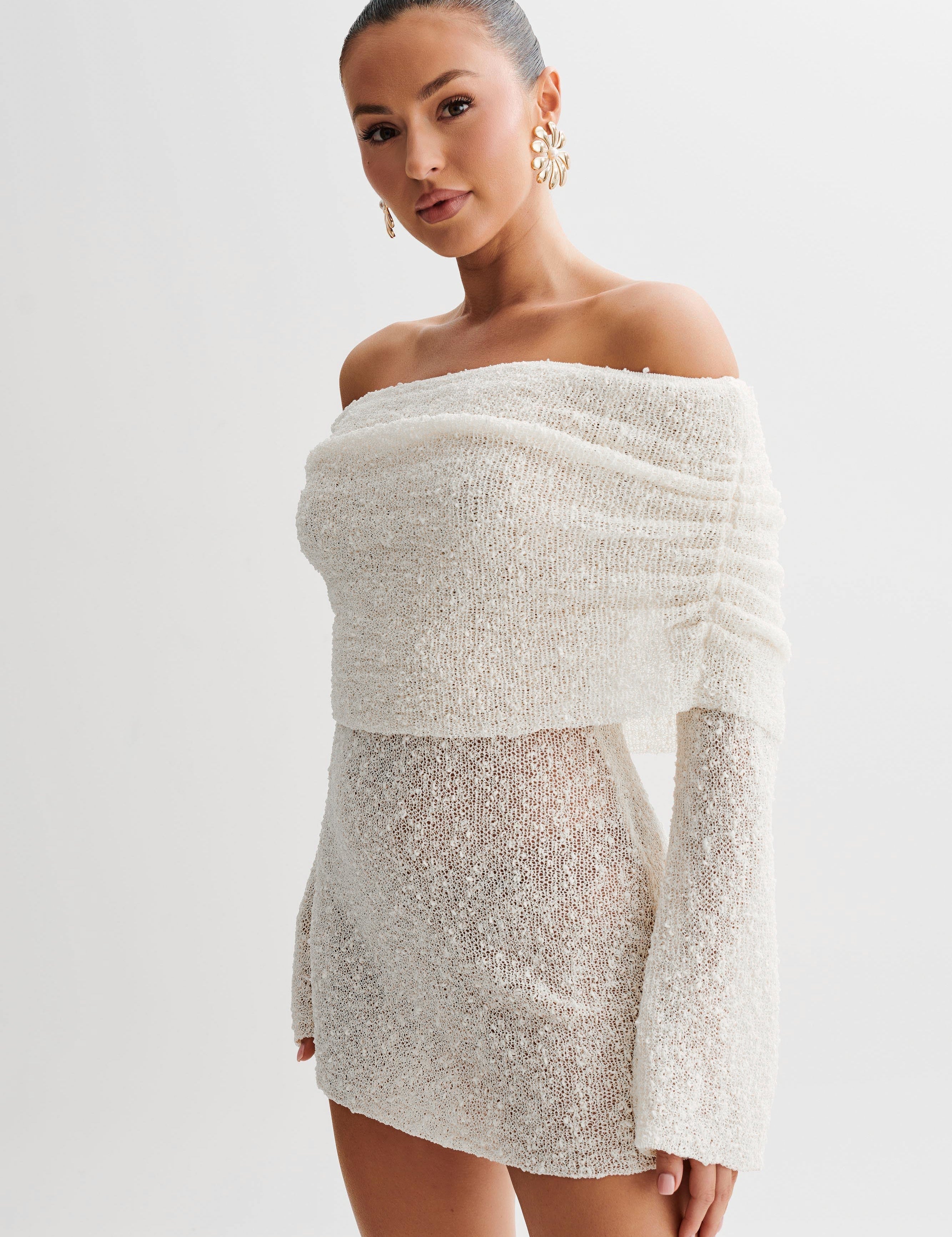 Women's Off-Shoulder Knit Mini Dress - Chic Summer Dress for Stylish Occasions 0