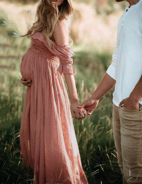 Women's Off-Shoulder Maxi Maternity Dress - Comfortable Pregnancy Clothes 1