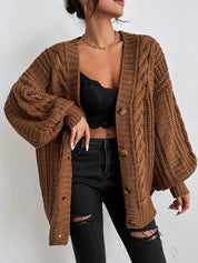 Women's Oversized Black Cable Knit Cardigan - Cozy Layering Jumper 0