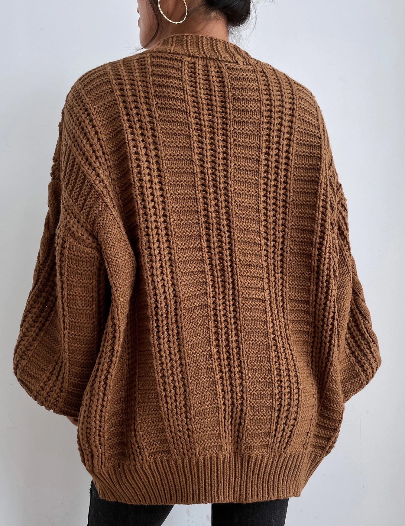 Women's Oversized Black Cable Knit Cardigan - Cozy Layering Jumper 1