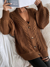 Women's Oversized Black Cable Knit Cardigan - Cozy Layering Jumper 2