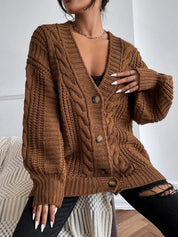 Women's Oversized Black Cable Knit Cardigan - Cozy Layering Jumper 5