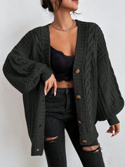 Women's Oversized Black Cable Knit Cardigan - Cozy Layering Jumper 7