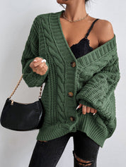 Women's Oversized Black Cable Knit Cardigan - Cozy Layering Jumper 8