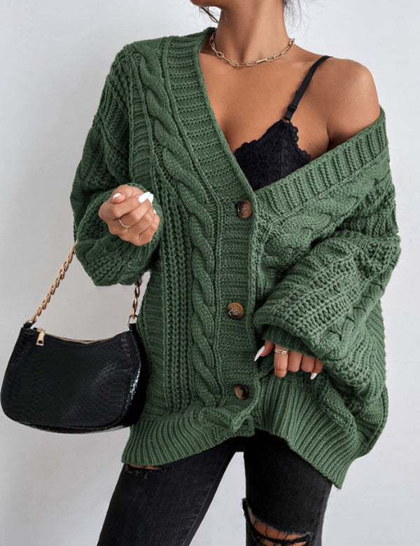 Women's Oversized Black Cable Knit Cardigan - Cozy Layering Jumper 8