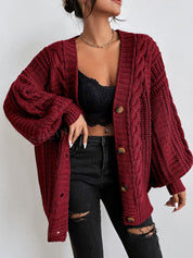 Women's Oversized Black Cable Knit Cardigan - Cozy Layering Jumper 9