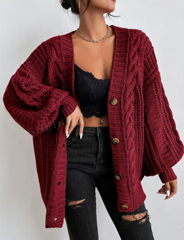 Women's Oversized Black Cable Knit Cardigan - Cozy Layering Jumper 9