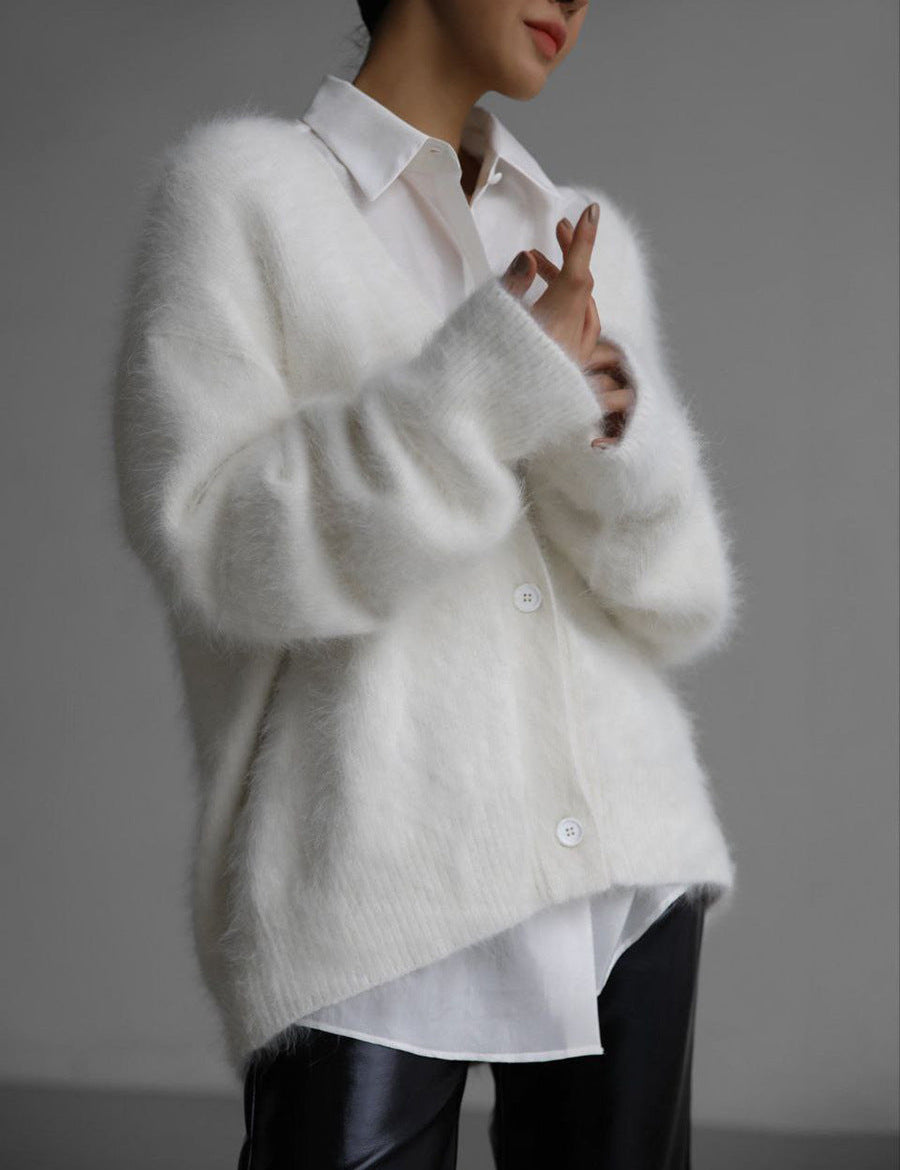 Women's Oversized Cardigan - Knitted V-Neck Design for Versatile Layering 2