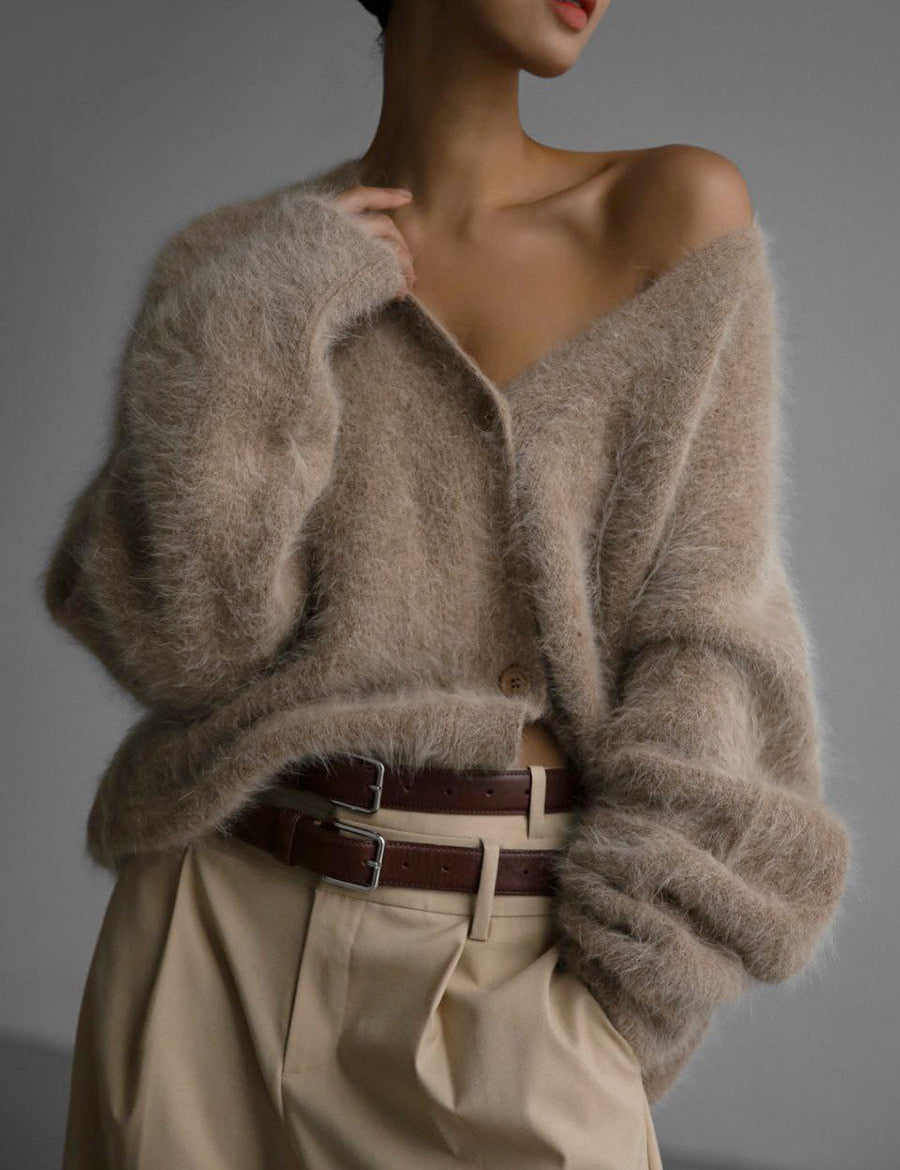 Women's Oversized Cardigan - Knitted V-Neck Design for Versatile Layering 4