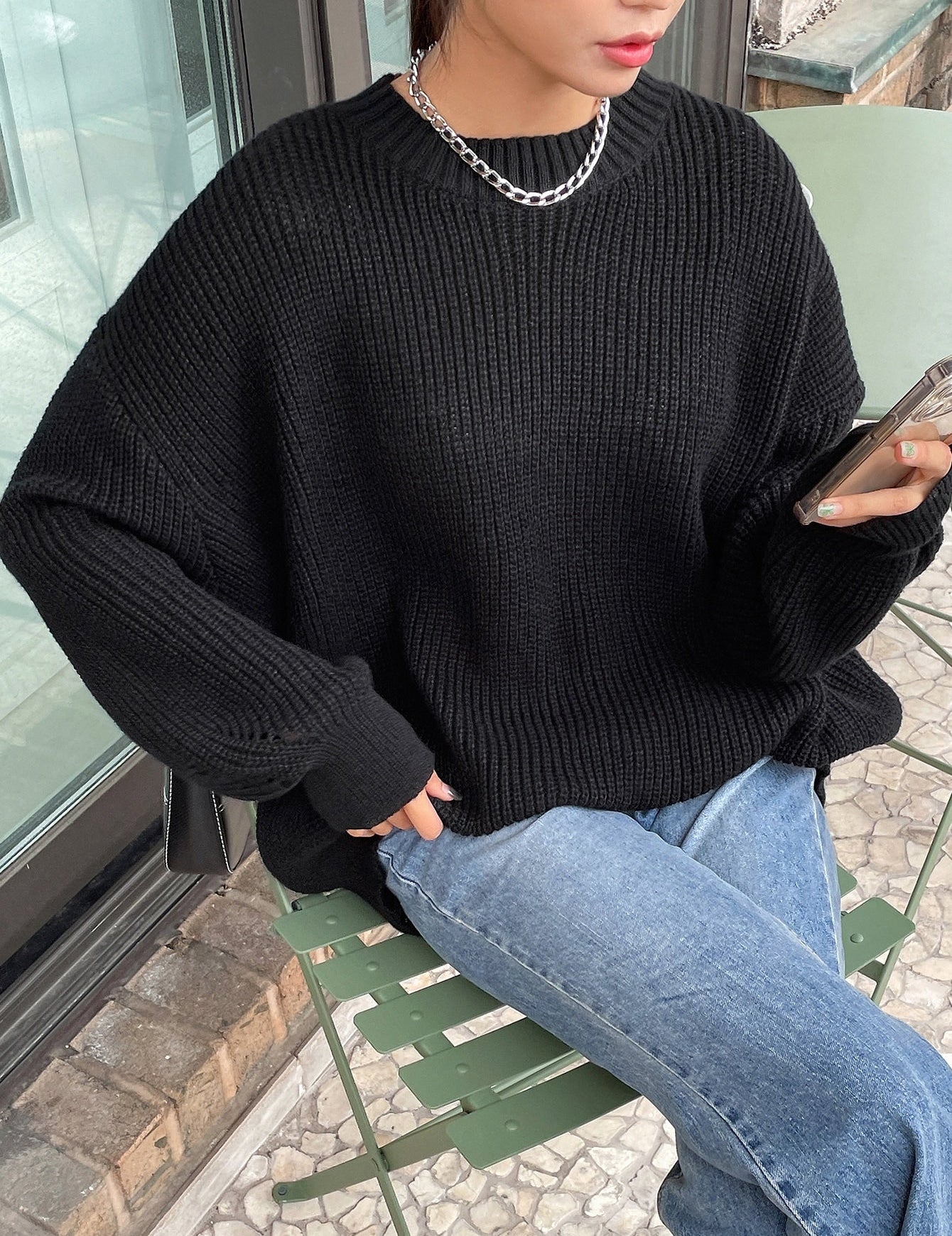 Women's Oversized Chunky Knit Jumper - Cream Knit Cardigan Sweater 0