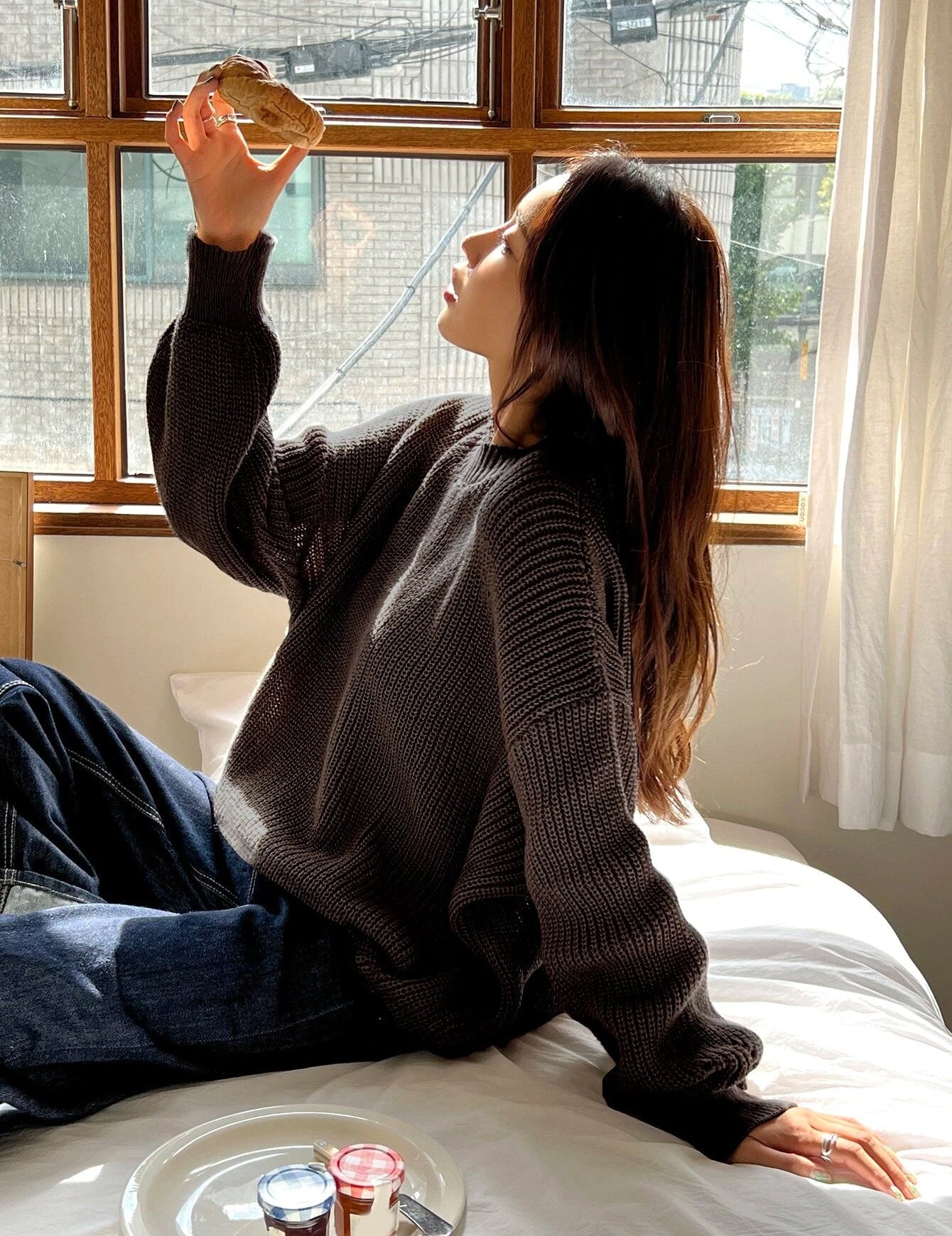 Women's Oversized Chunky Knit Jumper - Cream Knit Cardigan Sweater 5