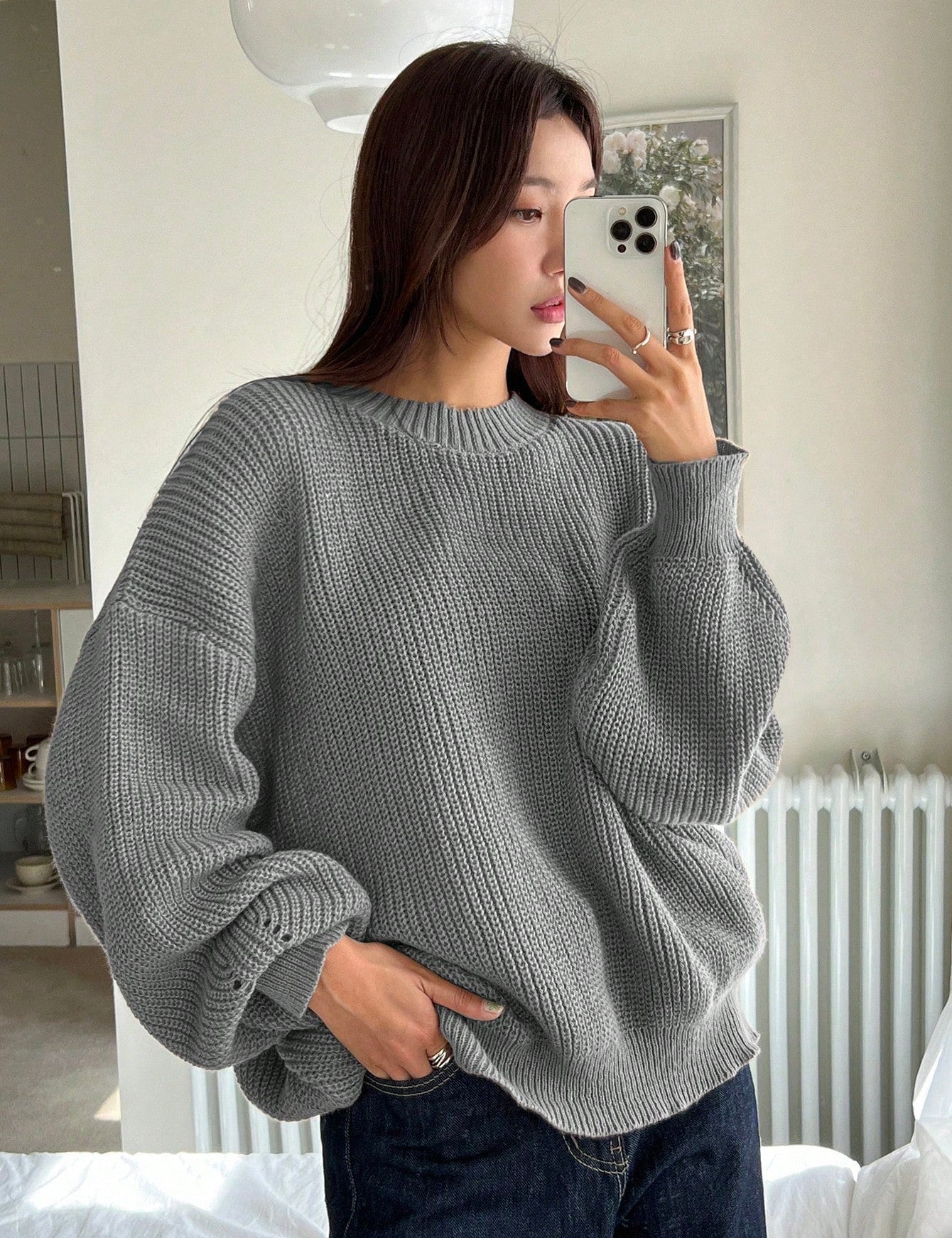 Women's Oversized Chunky Knit Jumper - Cream Knit Cardigan Sweater 7