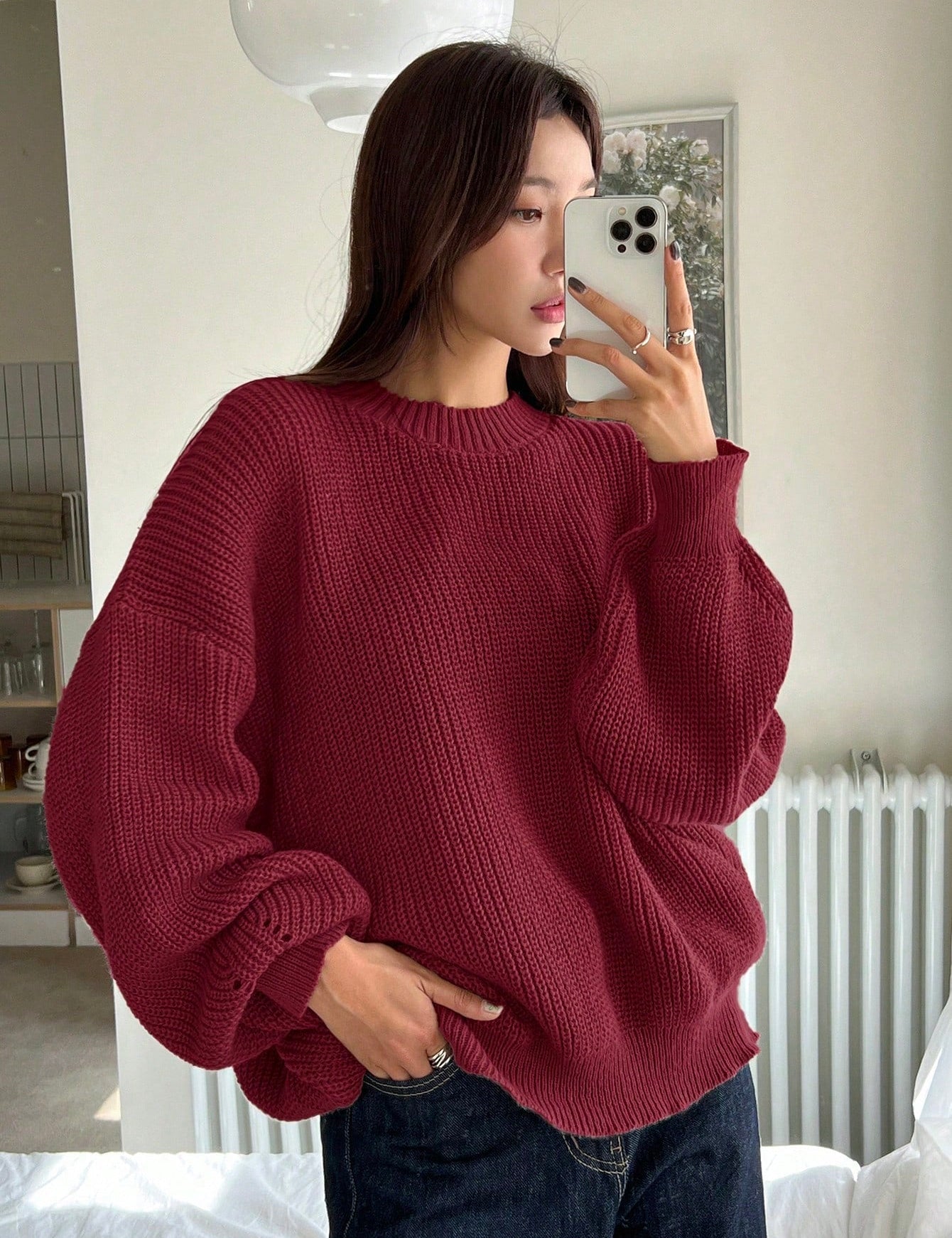 Women's Oversized Chunky Knit Jumper - Cream Knit Cardigan Sweater 8