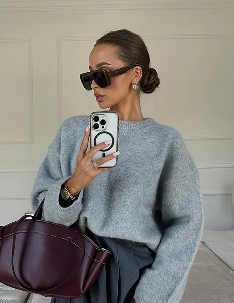 Women's Oversized Fluffy Knit Jumper - Slouchy Casual Ladies Jumper 4