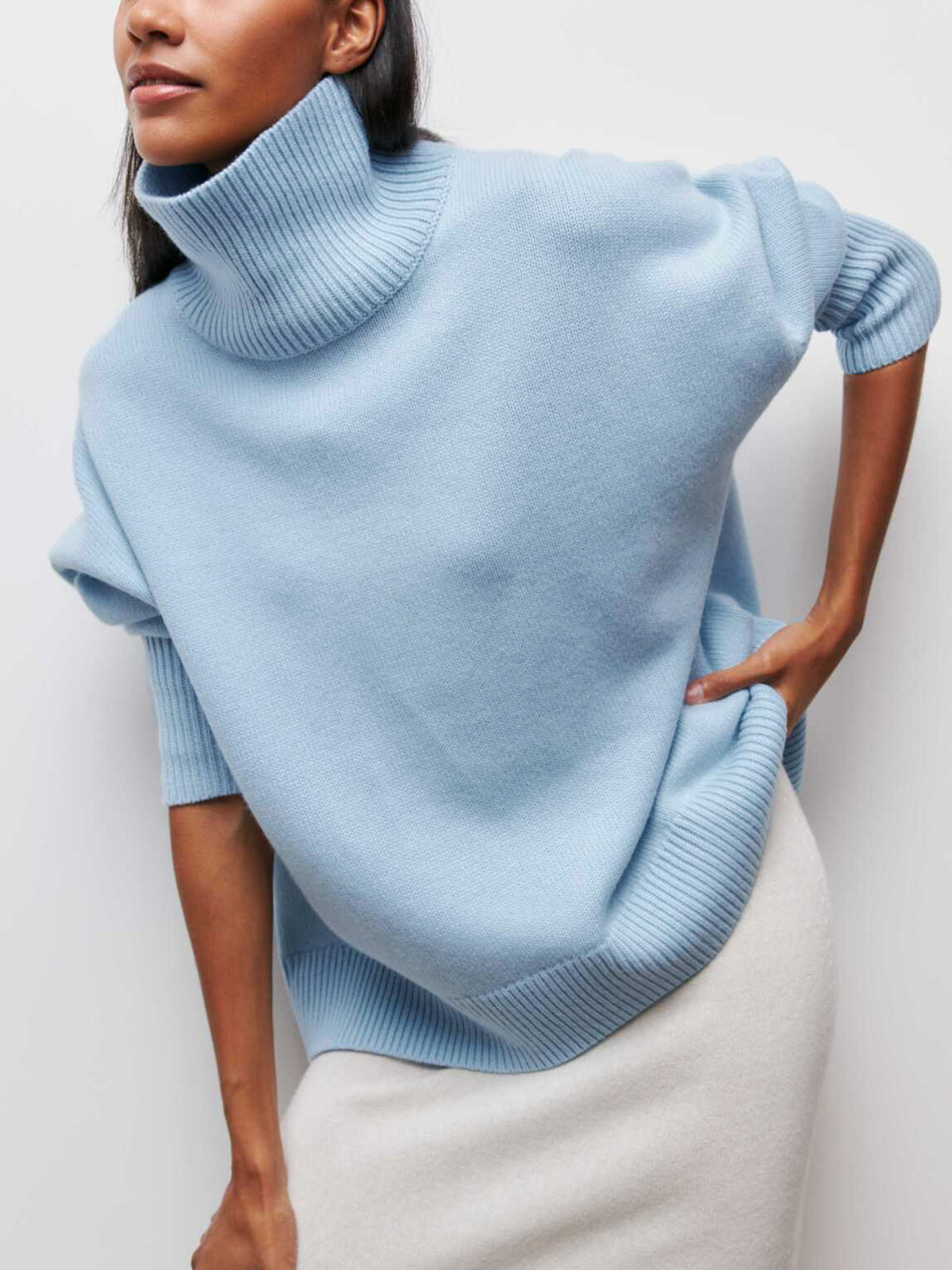 Women's Oversized Turtleneck Sweater - Soft Ribbed Knit, Relaxed Fit 0