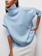 Women's Oversized Turtleneck Sweater - Soft Ribbed Knit, Relaxed Fit 0