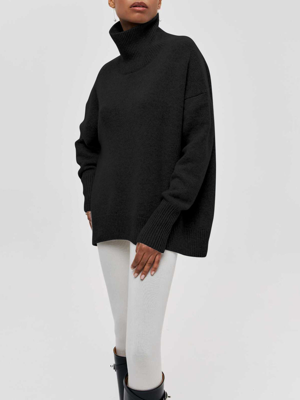 Women's Oversized Turtleneck Sweater - Soft Ribbed Knit, Relaxed Fit 6