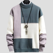 Women's Patchwork Pullover Sweater - Cozy Design with Circular Neckline and Elastic Sleeves 1