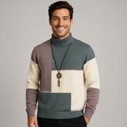 Women's Patchwork Pullover Sweater - Cozy Design with Circular Neckline and Elastic Sleeves