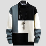 Women's Patchwork Pullover Sweater - Cozy Design with Circular Neckline and Elastic Sleeves 2