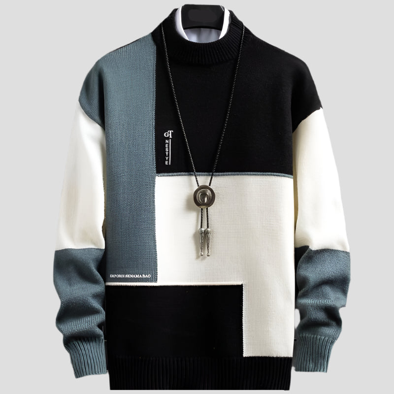 Women's Patchwork Pullover Sweater - Cozy Design with Circular Neckline and Elastic Sleeves 2