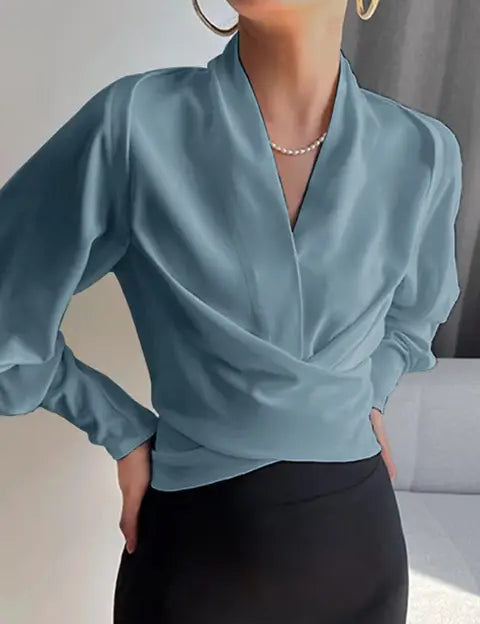 Women's Puff Sleeve Blouse - Elegant V-Neck Summer Top 1