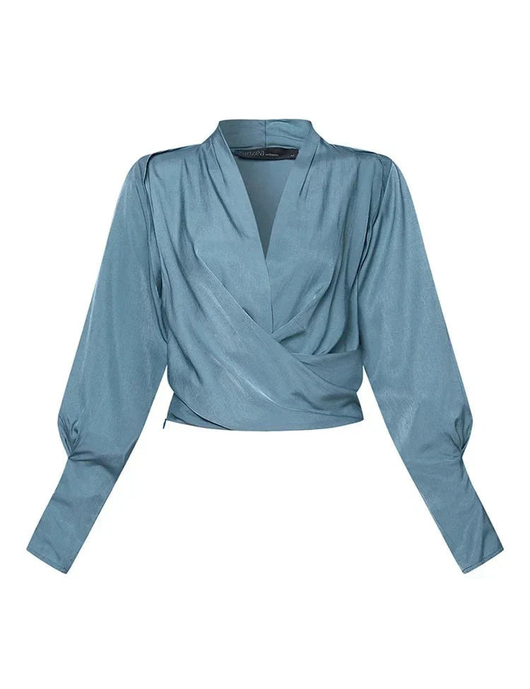 Women's Puff Sleeve Blouse - Elegant V-Neck Summer Top for Women 2