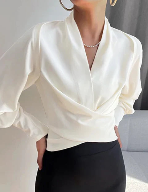 Women's Puff Sleeve Blouse - Elegant V-Neck Summer Top for Women 5