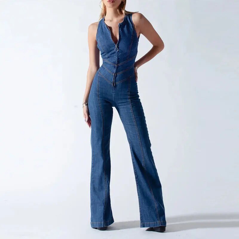 Women's Retro Denim Jumpsuit 0