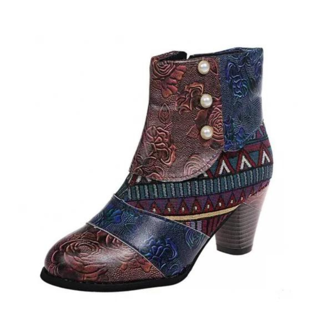 Women's Retro Leather Boots - Waterproof Ethnic Design for All-Day Comfort 4
