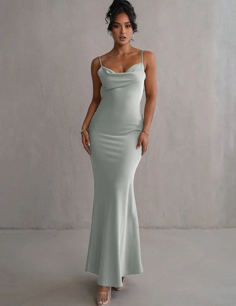 Women's Satin Maxi Dress - Elegant White Formal Dress for Special Occasions 0