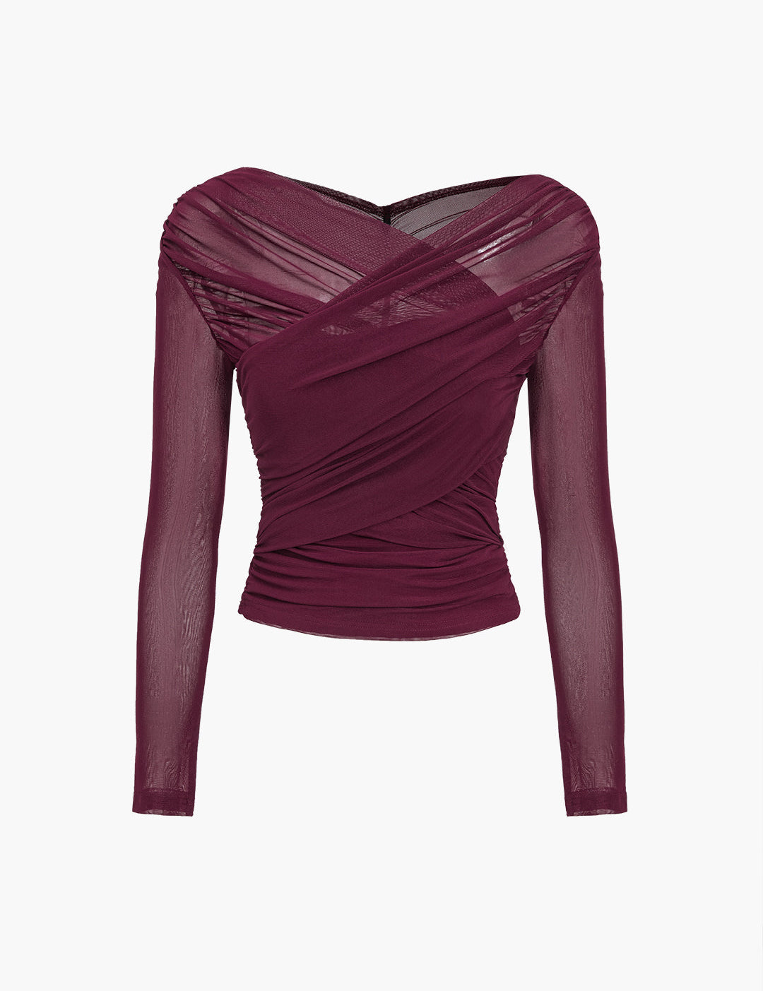 Women's Sheer Mesh Top - Elegant Going Out Top with Ruching Details 0