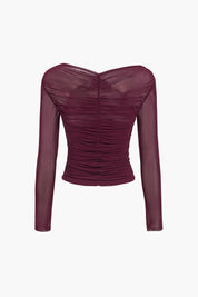 Women's Sheer Mesh Top - Elegant Going Out Top with Ruching Details 3