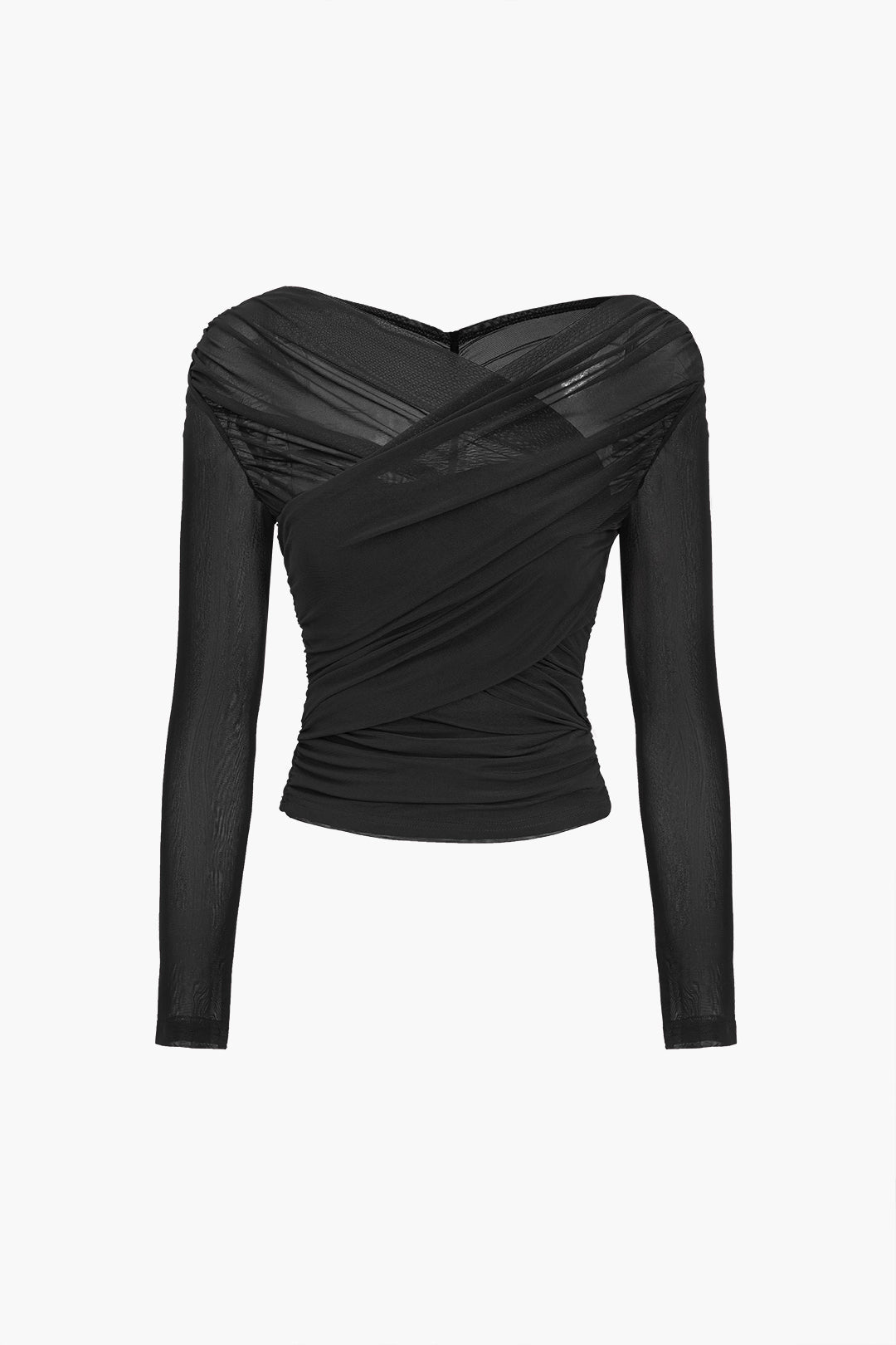 Women's Sheer Mesh Top - Elegant Going Out Top with Ruching Details 5