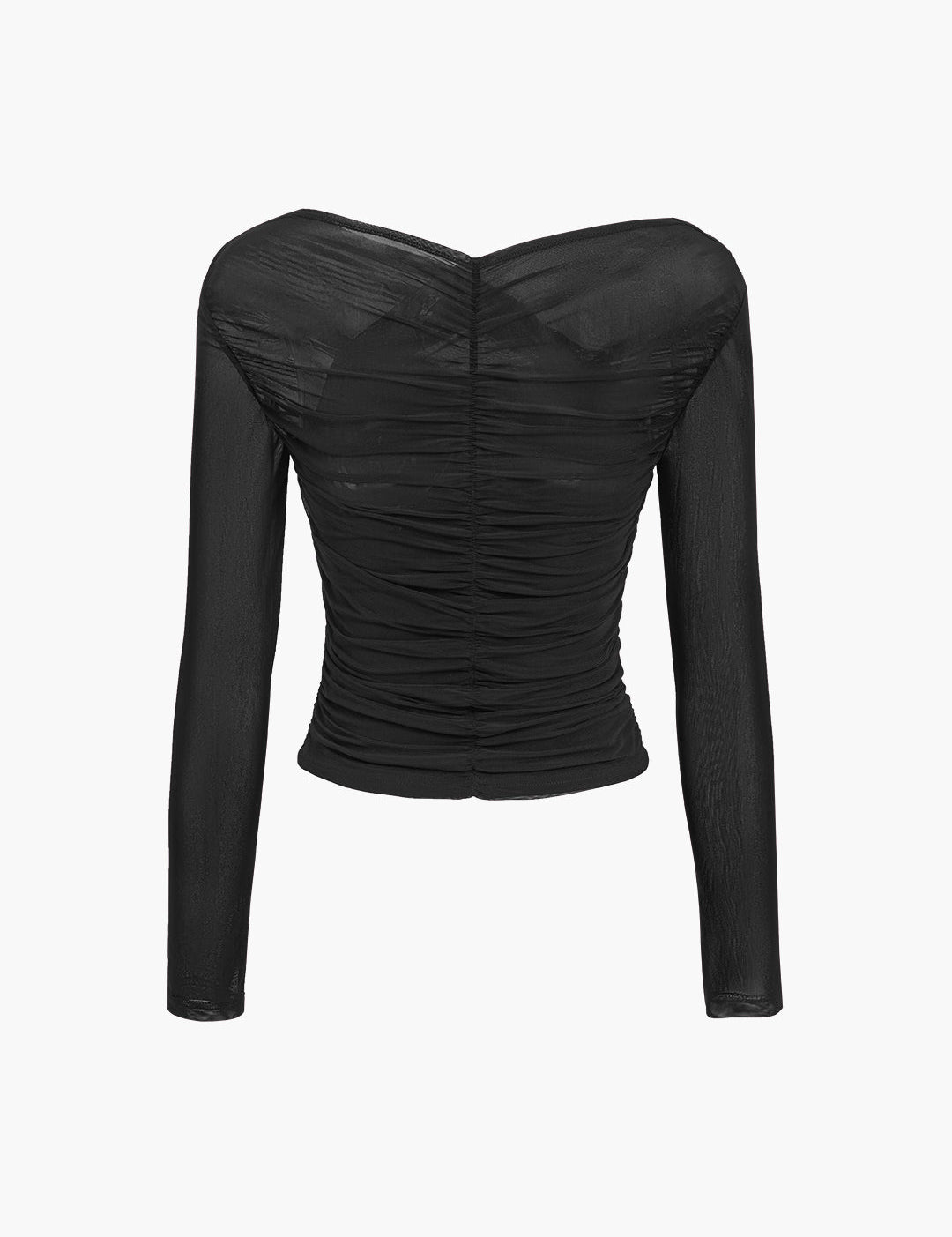 Women's Sheer Mesh Top - Elegant Going Out Top with Ruching Details 6