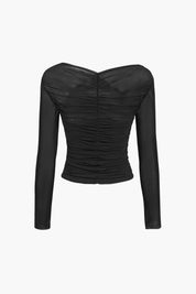 Women's Sheer Mesh Top - Elegant Going Out Top with Ruching Details 6