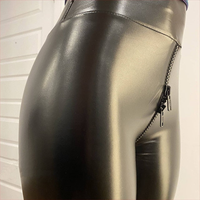 Women's Shiny Leggings with Back Zipper 1