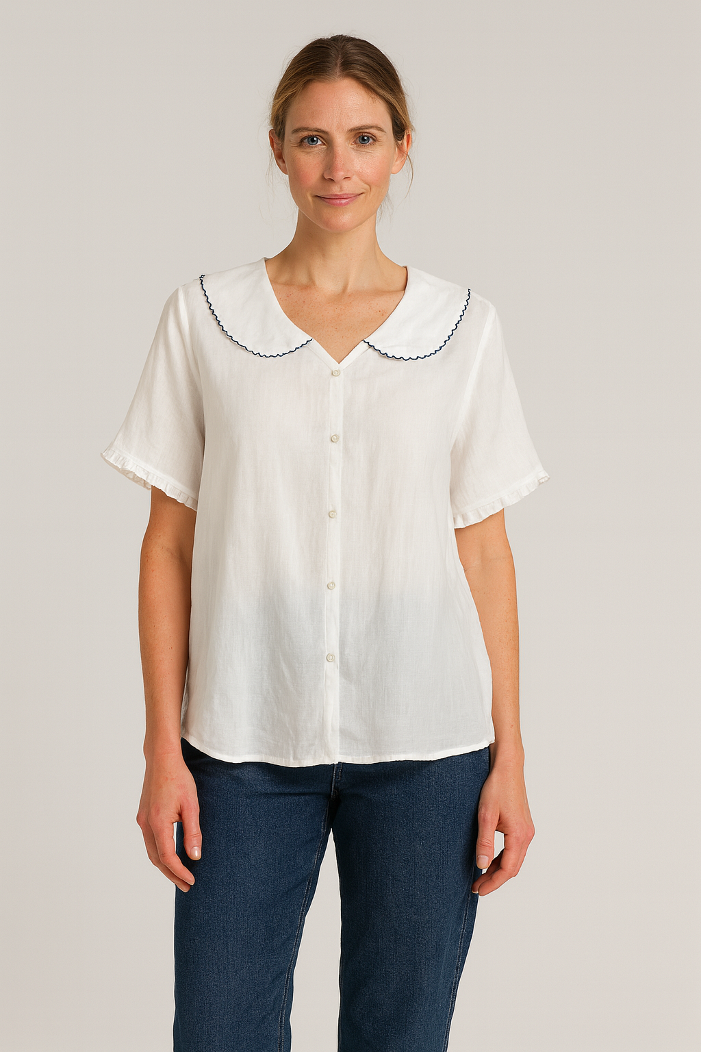 Women's Short Sleeve Cotton and Linen Shirt