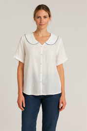 Women's Short Sleeve Cotton and Linen Shirt