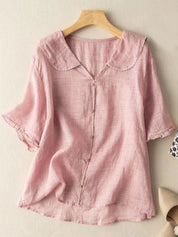 Women's Short Sleeve Cotton and Linen Shirt 2