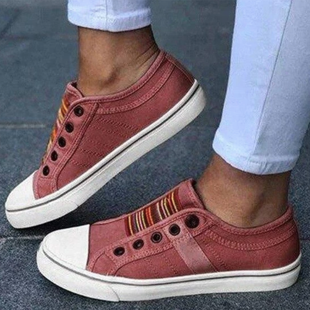 Women's Slip-On Sneakers - Casual Canvas Shoes with Rubber Sole for Everyday Wear 4
