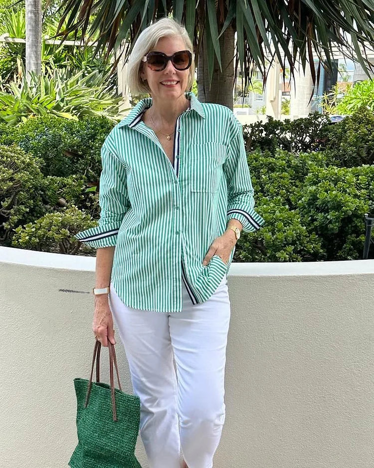 Women's Striped Button-Down Shirt - Casual Elegance for All Occasions 3