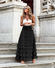 Women's Tulle Maxi Skirt - Elegant Layered Design with Elastic Waistband 2