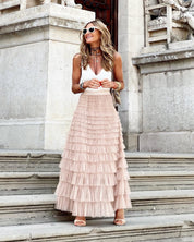 Women's Tulle Maxi Skirt - Elegant Layered Design with Elastic Waistband 3