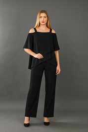 Women's Two Piece Formal Outfit - Elegant Off-Shoulder Top & Wide-Leg Pants 0