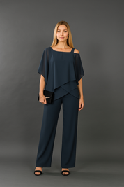 Women's Two Piece Formal Outfit - Elegant Off-Shoulder Top & Wide-Leg Pants 2