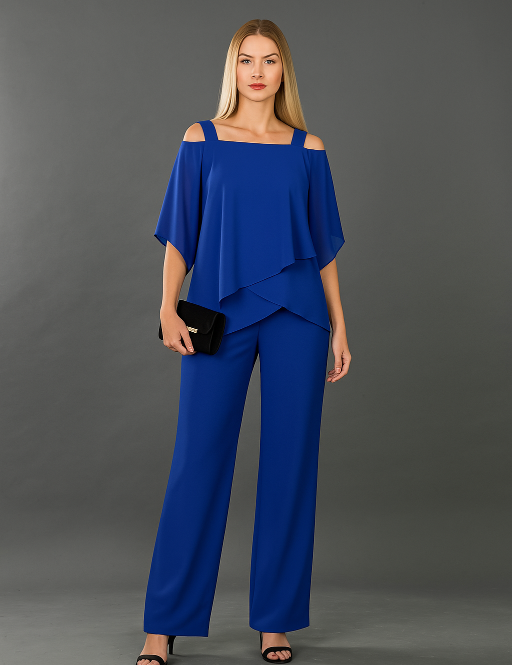 Women's Two Piece Formal Outfit - Elegant Off-Shoulder Top & Wide-Leg Pants 3