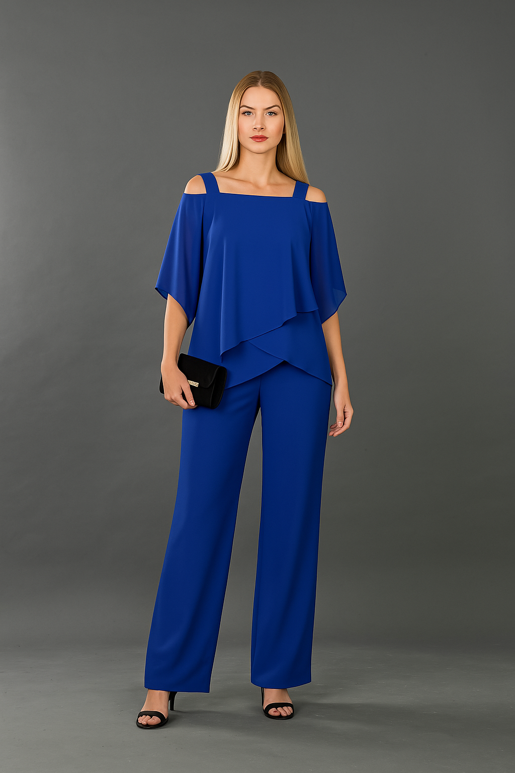 Women's Two Piece Formal Outfit - Elegant Off-Shoulder Top & Wide-Leg Pants 3