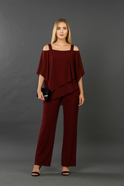 Women's Two Piece Formal Outfit - Elegant Off-Shoulder Top & Wide-Leg Pants 4