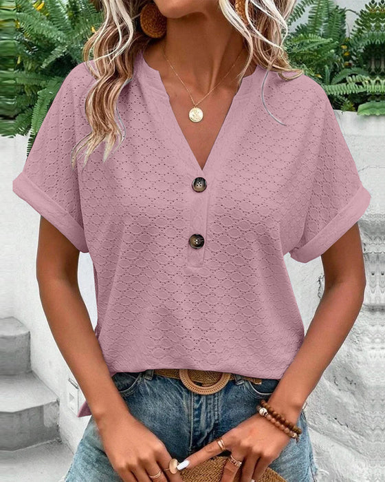 Women's V-Neck Short Sleeve Top - Comfortable Blouse for Women 1